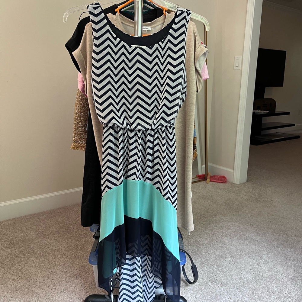 Sweet Storm Navy and White Chevron Dress